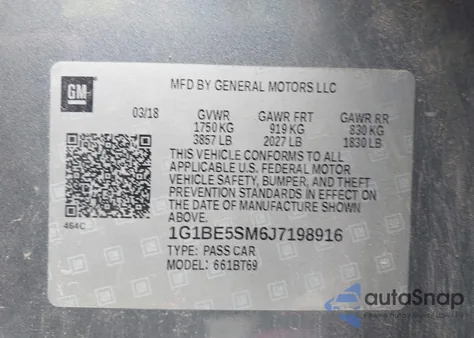 2018 Chevrolet Cruze Lt Auto from USA, damaged, VIN 1G1BE5SM6J7198916